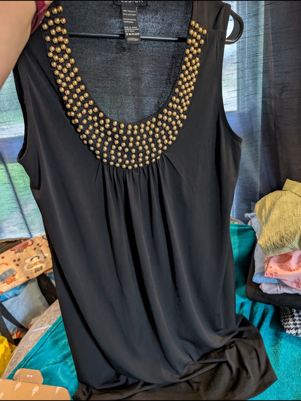 Black Studded Scoop Neck Dress